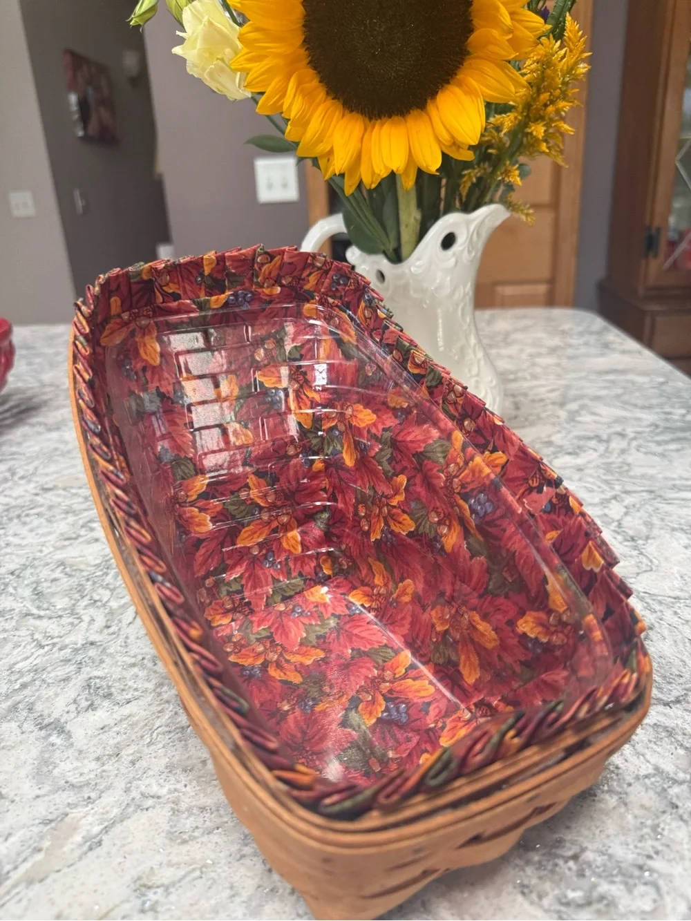 Longaberger Vegetable Basket with Fall Floral Liner and plastic protector